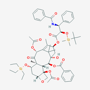 molecular formula C59H79NO14Si2 B134228 [(1S,2S,3R,4S,7R,9S,10S,12R,15S)-4,12-二乙酰氧基-15-[(2R,3S)-3-苯甲酰胺基-2-[叔丁基(二甲基)甲硅烷基]氧基-3-苯基丙酰基]氧基-1-羟基-10,14,17,17-四甲基-11-氧代-9-三乙基甲硅烷基氧基-6-氧杂四环[11.3.1.03,10.04,7]十七碳-13-烯-2-基]苯甲酸酯 CAS No. 156413-61-5