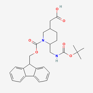 molecular formula C28H34N2O6 B13424867 2-(1-(((9H-Fluoren-9-yl)methoxy)carbonyl)-6-(((tert-butoxycarbonyl)amino)methyl)piperidin-3-yl)acetic acid 