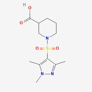 molecular formula C12H19N3O4S B1342497 1-[(1,3,5-三甲基-1H-吡唑-4-基)磺酰基]哌啶-3-羧酸 CAS No. 899703-32-3