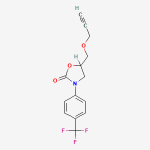 molecular formula C14H12F3NO3 B13425760 5-(2-Propynyloxymethyl)-3-(alpha,alpha,alpha-trifluoro-p-tolyl)-2-oxazolidinone CAS No. 23598-48-3