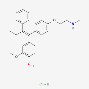 molecular formula C26H30ClNO3 B13426637 N-Demethyl-3-methoxy-4-hydroxytamoxifen Hydrochloride (E,Z mixture) 