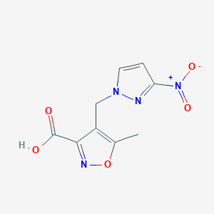 molecular formula C9H8N4O5 B1342756 5-甲基-4-[(3-硝基-1H-吡唑-1-基)甲基]-异恶唑-3-羧酸 CAS No. 1006951-15-0
