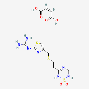 molecular formula C13H19N7O6S3 B13427769 [4-[[[2-(3,4-dihydro-1,1-dioxido-2H-1,2,4,6-thiatriazin-3-yl)ethyl]thio]methyl]-2-thiazolyl]guanidine Maleate; 2-(4-(((2-(1,1-Dioxido-3,4-dihydro-2H-1,2,4,6-thiatriazin-5-yl)ethyl)sulfanyl)methyl)-1,3-thiazol-2-yl)guanidine maleate; Famotidine Impurity C1 as Maleate; Famotidine Formaldehyde Adduct Maleate 