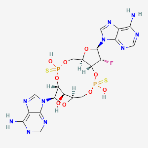 molecular formula C20H23FN10O9P2S2 B13428054 (1R,6R,8R,9R,10R,15R,17R,18R)-8,17-bis(6-aminopurin-9-yl)-9-fluoro-3,12-dihydroxy-3,12-bis(sulfanylidene)-2,4,7,11,13,16-hexaoxa-3lambda5,12lambda5-diphosphatricyclo[13.2.1.06,10]octadecan-18-ol 