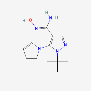 molecular formula C12H17N5O B13428566 1-tert-butyl-N'-hydroxy-5-pyrrol-1-ylpyrazole-4-carboximidamide 