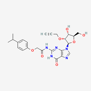 molecular formula C24H27N5O7 B13428921 N-[9-[(2R,3R,4R,5R)-4-hydroxy-5-(hydroxymethyl)-3-prop-2-ynoxyoxolan-2-yl]-6-oxo-1H-purin-2-yl]-2-(4-propan-2-ylphenoxy)acetamide 