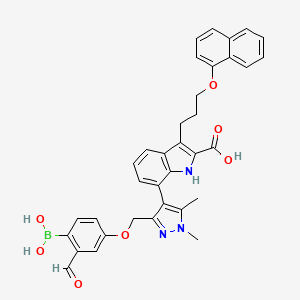 molecular formula C35H32BN3O7 B13429098 7-(3-((4-borono-3-formylphenoxy)methyl)-1,5-dimethyl-1H-pyrazol-4-yl)-3-(3-(naphthalen-1-yloxy)propyl)-1H-indole-2-carboxylic acid 