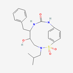 molecular formula C21H27N3O4S B13429303 6-Benzyl-5-hydroxy-3-isobutyl-2,2-dioxo-2-thia-3,7,9-triaza-bicyclo[8.2.2] Tetradeca-1(13),10(14),11-trien-8-one 