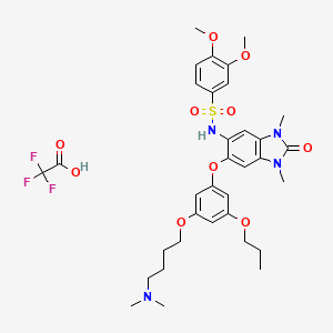 molecular formula C34H43F3N4O10S B13429531 N-(6-(3-(4-(dimethylamino)butoxy)-5-propoxyphenoxy)-1,3-dimethyl-2-oxo-2,3-dihydro-1H-benzo[d]imidazol-5-yl)-3,4-dimethoxybenzenesulfonamide 2,2,2-trifluoroacetate 