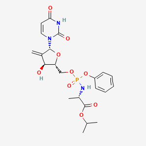 molecular formula C22H28N3O9P B13429592 (2S)-isopropyl-2-(((((2R,3S,5R)-5-(2,4-dioxo-3,4-dihydropyrimidin-1(2H)-yl)-3-hydroxy-4-methylenetetrahydrofuran-2-yl)methoxy(phenoxy)phosphoryl)amino)propanoate 