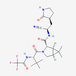 molecular formula C23H32F3N5O4 B13429649 (1R,2S,5S)-N-((R)-1-Cyano-2-((S)-2-oxopyrrolidin-3-yl)ethyl)-3-((S)-3,3-dimethyl-2-(2,2,2-trifluoroacetamido)butanoyl)-6,6-dimethyl-3-azabicyclo[3.1.0]hexane-2-carboxamide 