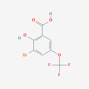 molecular formula C8H4BrF3O4 B13429676 3-Bromo-2-hydroxy-5-(trifluoromethoxy)benzoic acid 