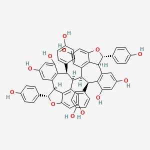 molecular formula C56H42O12 B13430403 (1S,8R,9R,16S)-8,16-bis(4-hydroxyphenyl)-9-[(1S,8R,9R,16S)-4,6,12-trihydroxy-8,16-bis(4-hydroxyphenyl)-15-oxatetracyclo[8.6.1.02,7.014,17]heptadeca-2(7),3,5,10(17),11,13-hexaen-9-yl]-15-oxatetracyclo[8.6.1.02,7.014,17]heptadeca-2(7),3,5,10(17),11,13-hexaene-4,6,12-triol 