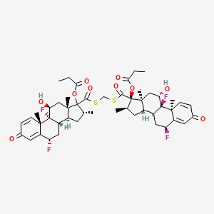 molecular formula C49H60F4O10S2 B13430752 [(6S,8S,9R,10S,11S,13S,14S,16R,17R)-17-[[(6S,8S,9R,10S,11S,13S,14S,16R)-6,9-difluoro-11-hydroxy-10,13,16-trimethyl-3-oxo-17-propanoyloxy-6,7,8,11,12,14,15,16-octahydrocyclopenta[a]phenanthrene-17-carbonyl]sulfanylmethylsulfanylcarbonyl]-6,9-difluoro-11-hydroxy-10,13,16-trimethyl-3-oxo-6,7,8,11,12,14,15,16-octahydrocyclopenta[a]phenanthren-17-yl] propanoate 