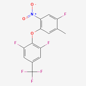 molecular formula C14H7F6NO3 B13430816 1-[2,6-Difluoro-4-(trifluoromethyl)phenoxy]-4-fluoro-5-methyl-2-nitrobenzene 