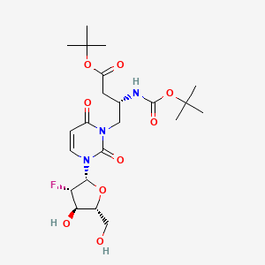 molecular formula C22H34FN3O9 B13431411 tert-butyl (3S)-4-[3-[(2R,3S,4R,5R)-3-fluoro-4-hydroxy-5-(hydroxymethyl)oxolan-2-yl]-2,6-dioxopyrimidin-1-yl]-3-[(2-methylpropan-2-yl)oxycarbonylamino]butanoate 