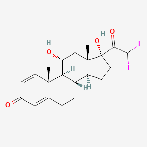 molecular formula C21H26I2O4 B13432480 (8S,9S,10R,11R,13S,14S,17R)-17-(2,2-diiodoacetyl)-11,17-dihydroxy-10,13-dimethyl-7,8,9,11,12,14,15,16-octahydro-6H-cyclopenta[a]phenanthren-3-one 