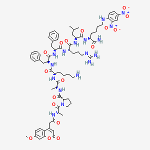 (2S)-N-[(2S)-1-[[(2S)-6-amino-1-[[(2S)-1-[[(2S)-1-[[(2S)-1-[[(2S)-1-[[(2S)-1-amino-6-(2,4-dinitroanilino)-1-oxohexan-2-yl]amino]-4-methyl-1-oxopentan-2-yl]amino]-5-(diaminomethylideneamino)-1-oxopentan-2-yl]amino]-1-oxo-3-phenylpropan-2-yl]amino]-1-oxo-3-phenylpropan-2-yl]amino]-1-oxohexan-2-yl]amino]-1-oxopropan-2-yl]-1-[(2S)-2-[[2-(7-methoxy-2-oxochromen-4-yl)acetyl]amino]propanoyl]pyrrolidine-2-carboxamide