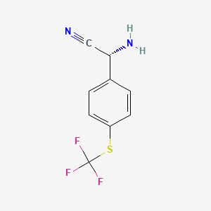 molecular formula C9H7F3N2S B13433262 (2R)-2-amino-2-[4-(trifluoromethylsulfanyl)phenyl]acetonitrile 