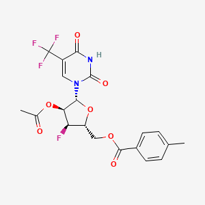 molecular formula C20H18F4N2O7 B13433291 [(2R,3R,4S,5R)-4-acetyloxy-5-[2,4-dioxo-5-(trifluoromethyl)pyrimidin-1-yl]-3-fluorooxolan-2-yl]methyl 4-methylbenzoate 