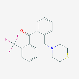 molecular formula C19H18F3NOS B1343408 2-硫代吗啉甲基-2'-三氟甲基苯甲酮 CAS No. 898782-05-3