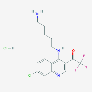 molecular formula C16H18Cl2F3N3O B13434834 1-(4-((5-Aminopentyl)amino)-7-chloroquinolin-3-yl)-2,2,2-trifluoroethanone hydrochloride 