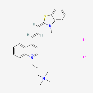 molecular formula C26H31I2N3S B13435563 3-methyl-2-((E)-3-((E)-1-(3-(trimethylammonio)propyl)quinolin-4(1H)-ylidene)prop-1-en-1-yl)benzo[d]thiazol-3-ium iodide 