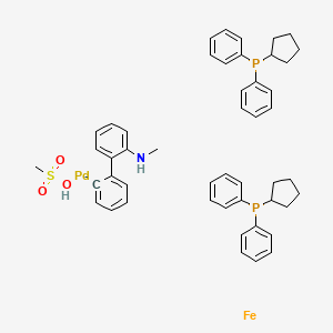 molecular formula C48H54FeNO3P2PdS- B13435702 cyclopentyl(diphenyl)phosphane;iron;methanesulfonic acid;N-methyl-2-phenylaniline;palladium 