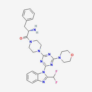 molecular formula C28H31F2N9O2 B13436314 (2S)-2-amino-1-[4-[4-[2-(difluoromethyl)benzimidazol-1-yl]-6-morpholin-4-yl-1,3,5-triazin-2-yl]piperazin-1-yl]-3-phenylpropan-1-one 