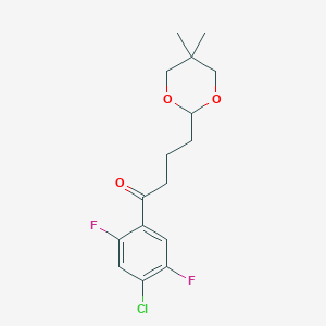 molecular formula C16H19ClF2O3 B1343632 4'-氯-2',5'-二氟-4-(5,5-二甲基-1,3-二氧戊环-2-基)丁酮 CAS No. 898757-41-0