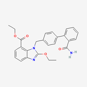 molecular formula C26H25N3O4 B13436514 Ethyl 3-[[4-(2-carbamoylphenyl)phenyl]methyl]-2-ethoxybenzimidazole-4-carboxylate 