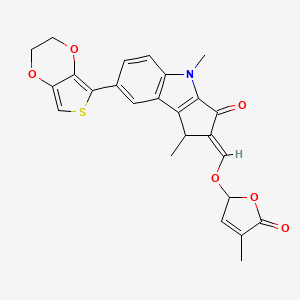 (2E)-7-(2,3-dihydrothieno[3,4-b][1,4]dioxin-5-yl)-1,4-dimethyl-2-[(4-methyl-5-oxo-2H-furan-2-yl)oxymethylidene]-1H-cyclopenta[b]indol-3-one