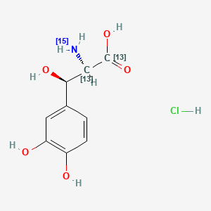 molecular formula C9H12ClNO5 B13437277 (2R,3R)-2-(15N)azanyl-3-(3,4-dihydroxyphenyl)-3-hydroxy(1,2-13C2)propanoic acid;hydrochloride 