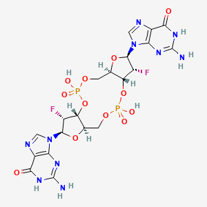 2-azanyl-9-[(1~{R},6~{R},8~{R},9~{R},10~{R},15~{R},17~{R},18~{R})-17-(2-azanyl-6-oxidanylidene-1~{H}-purin-9-yl)-9,18-bis(fluoranyl)-3,12-bis(oxidanyl)-3,12-bis(oxidanylidene)-2,4,7,11,13,16-hexaoxa-3$l^{5},12$l^{5}-diphosphatricyclo[13.3.0.0^{6,10}]octadecan-8-yl]-1~{H}-purin-6-one