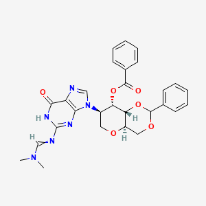 molecular formula C28H28N6O6 B13440316 1,5-Anhydro-3-O-benzoyl-4,6-O-benzylidene-2-deoxy-2-(N8-(dimethylamino)methyleneguanidin-1-yl)-D-altro-hexitol 