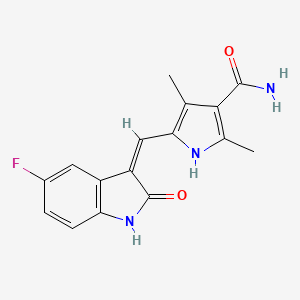 molecular formula C16H14FN3O2 B1344035 (Z)-5-((5-fluoro-2-oxoindolin-3-ylidene)Methyl)-2,4-diMethyl-1H-pyrrole-3-carboxaMide CAS No. 1186651-51-3