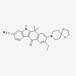 molecular formula C28H29N3O3 B13440613 8-(1,4-Dioxa-8-azaspiro[4.5]dec-8-yl)-9-ethyl-6,11-dihydro-6,6-dimethyl-11-oxo-5H-benzo[b]carbazole-3-carbonitrile 