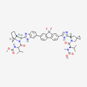 molecular formula C49H54F2N8O6 B13441079 [(2R)-1-[(6S)-6-[5-[9,9-difluoro-7-[2-[(1R,3S,4S)-2-[(2S)-2-(methoxycarbonylamino)-3-methylbutanoyl]-2-azabicyclo[2.2.1]heptan-3-yl]-3H-benzimidazol-5-yl]fluoren-2-yl]-1H-imidazol-2-yl]-5-azaspiro[2.4]heptan-5-yl]-3-methyl-1-oxobutan-2-yl]-methylcarbamic acid 