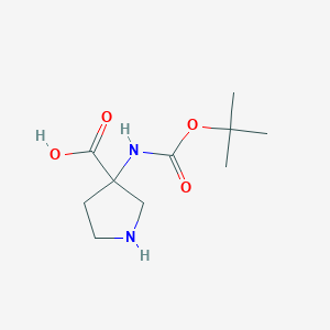molecular formula C10H18N2O4 B1344112 3-((tert-Butoxycarbonyl)amino)pyrrolidine-3-carboxylic acid CAS No. 869786-49-2