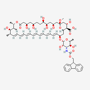 molecular formula C63H85NO19 B13443259 (1R,3S,5R,6R,9R,11R,15S,16R,17R,18S,19E,21E,23E,25E,27E,29E,31E,33R,35S,36R,37S)-33-[(2R,3S,4S,5S,6R)-4-(9H-fluoren-9-ylmethoxycarbonylamino)-3,5-dihydroxy-6-methyloxan-2-yl]oxy-3,5,6,9,11,17,37-heptahydroxy-1-methoxy-15,16,18-trimethyl-13-oxo-14,39-dioxabicyclo[33.3.1]nonatriaconta-19,21,23,25,27,29,31-heptaene-36-carboxylic acid 