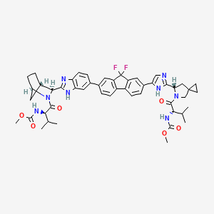 molecular formula C49H54F2N8O6 B13443319 methyl N-[(2S)-1-[(6S)-6-[5-[9,9-difluoro-7-[2-[(1R,3S,4S)-2-[(2R)-2-(methoxycarbonylamino)-3-methylbutanoyl]-2-azabicyclo[2.2.1]heptan-3-yl]-3H-benzimidazol-5-yl]fluoren-2-yl]-1H-imidazol-2-yl]-5-azaspiro[2.4]heptan-5-yl]-3-methyl-1-oxobutan-2-yl]carbamate 