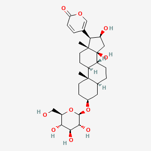 molecular formula C30H44O10 B13443391 5-[(3S,5S,8R,9S,10S,13R,14S,16S,17R)-14,16-dihydroxy-10,13-dimethyl-3-[(2R,3R,4S,5S,6R)-3,4,5-trihydroxy-6-(hydroxymethyl)oxan-2-yl]oxy-1,2,3,4,5,6,7,8,9,11,12,15,16,17-tetradecahydrocyclopenta[a]phenanthren-17-yl]pyran-2-one 