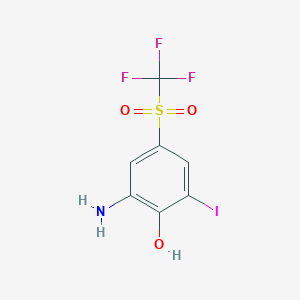 molecular formula C7H5F3INO3S B13443406 2-Amino-6-iodo-4-[(trifluoromethyl)sulphonyl]phenol 