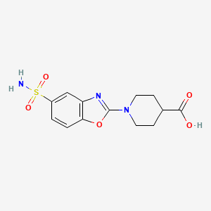 molecular formula C13H15N3O5S B1344424 1-[5-(Aminosulfonyl)-1,3-benzoxazol-2-yl]piperidine-4-carboxylic acid CAS No. 1035841-03-2