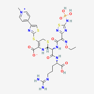 molecular formula C28H35N12O10PS4 B13444568 (2R)-2-[(1R)-2-[[(1S)-1-carboxy-4-(diaminomethylideneamino)butyl]amino]-1-[[(2Z)-2-ethoxyimino-2-[5-(phosphonoamino)-1,2,4-thiadiazol-3-yl]acetyl]amino]-2-oxoethyl]-5-[[4-(1-methylpyridin-1-ium-4-yl)-1,3-thiazol-2-yl]sulfanyl]-3,6-dihydro-2H-1,3-thiazine-4-carboxylate 