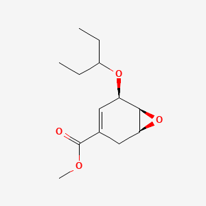 molecular formula C13H20O4 B13444673 7-Oxabicyclo[4.1.0]hept-3-ene-3-carboxylic acid, 5-(1-ethylpropoxy)-, methyl ester, (1R,5S,6R)-rel-; (1R,5S,6S)-rel-5-(1-Ethylpropoxy)-7-oxabicyclo[4.1.0]hept-3-ene-3-carboxylic acid methyl ester; (1RS,5SR,6SR)-5-(1-Ethylpropoxy)-7-oxabicyclo[4.1.0]hept-3-ene-3-carboxylic acid methyl ester 