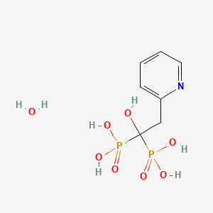 molecular formula C7H13NO8P2 B13445003 (1-Hydroxy-1-phosphono-2-pyridin-2-ylethyl)phosphonic acid;hydrate 