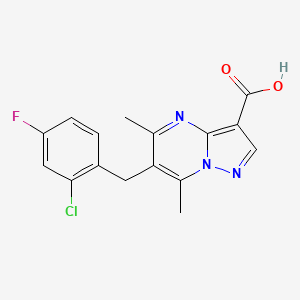 molecular formula C16H13ClFN3O2 B1344510 6-(2-氯-4-氟苄基)-5,7-二甲基吡唑并[1,5-a]嘧啶-3-羧酸 CAS No. 656817-42-4