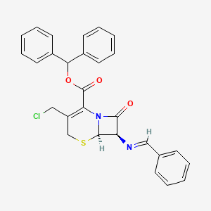 molecular formula C28H23ClN2O3S B13446453 Diphenylmethyl (6R,7R)-3-(Chloromethyl)-8-oxo-7-[(phenylmethylene)amino]-5-Thia-1-azabicyclo[4.2.0]oct-2-ene-2-carboxylic Acid Ester 