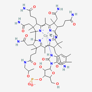 cobalt(3+);[5-(5,6-dimethyl-2-oxo-3H-benzimidazol-1-yl)-4-hydroxy-2-(hydroxymethyl)oxolan-3-yl] 1-[3-[2,13,18-tris(2-amino-2-oxoethyl)-7,12,17-tris(3-amino-3-oxopropyl)-3,5,8,8,13,15,18,19-octamethyl-2,7,12,17-tetrahydro-1H-corrin-24-id-3-yl]propanoylamino]propan-2-yl phosphate;cyanide